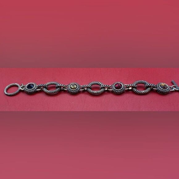 Vintage Women’s Bracelet Antique Gold Tone Multicolor Crystals Snake Rope 7” - Picture 3 of 4